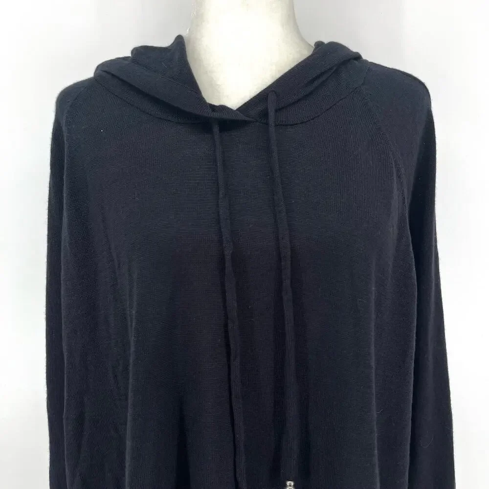 Soft Surroundings Women's 2X NWT Black Hooded‎ Button Sleeve Wool Blend Sweater